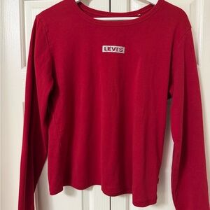 Levi’s Women’s Red Long Sleeve Top – 100% Cotton, Logo Tee, No Defects